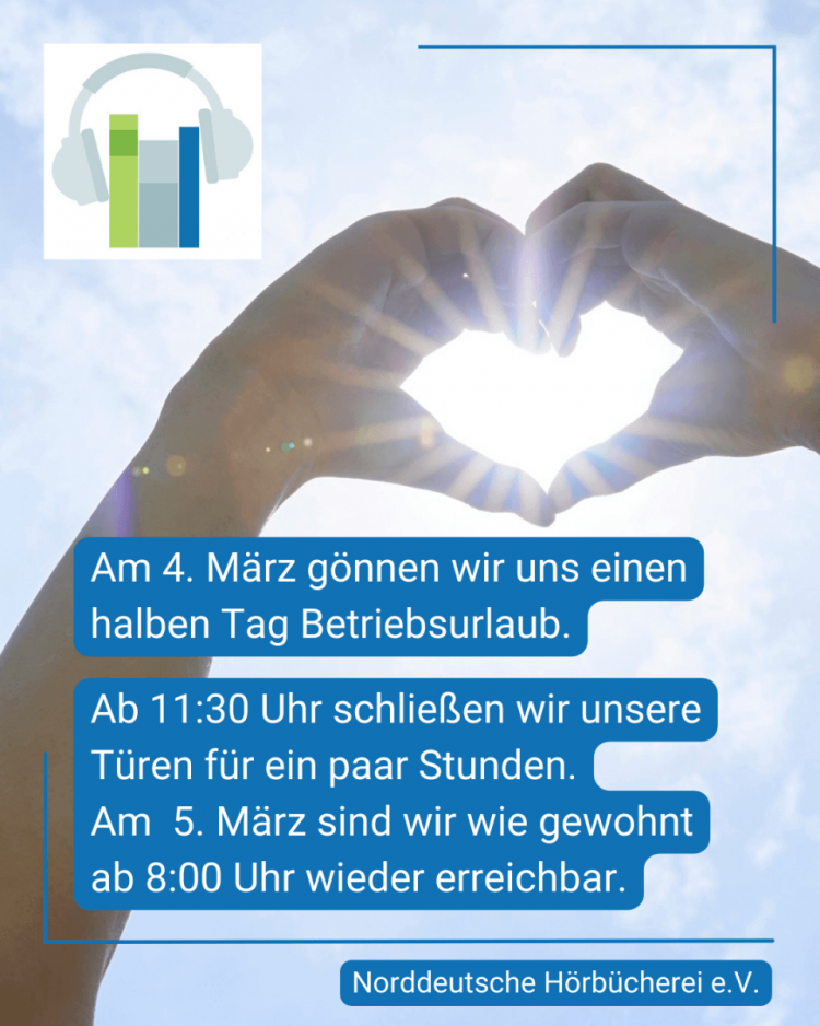 Bild mit Text wie im Beitrag. Dahinter ein Bild von zwei Händen, die vor der Sonne und blauem Himmel ein Herz formen.